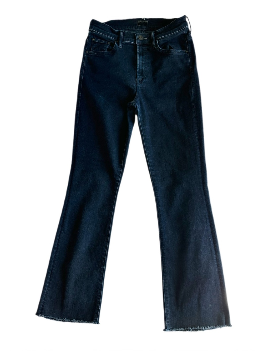 MOTHER Dark Indigo Mid-Rise Flare Raw Hem Jeans Size 26